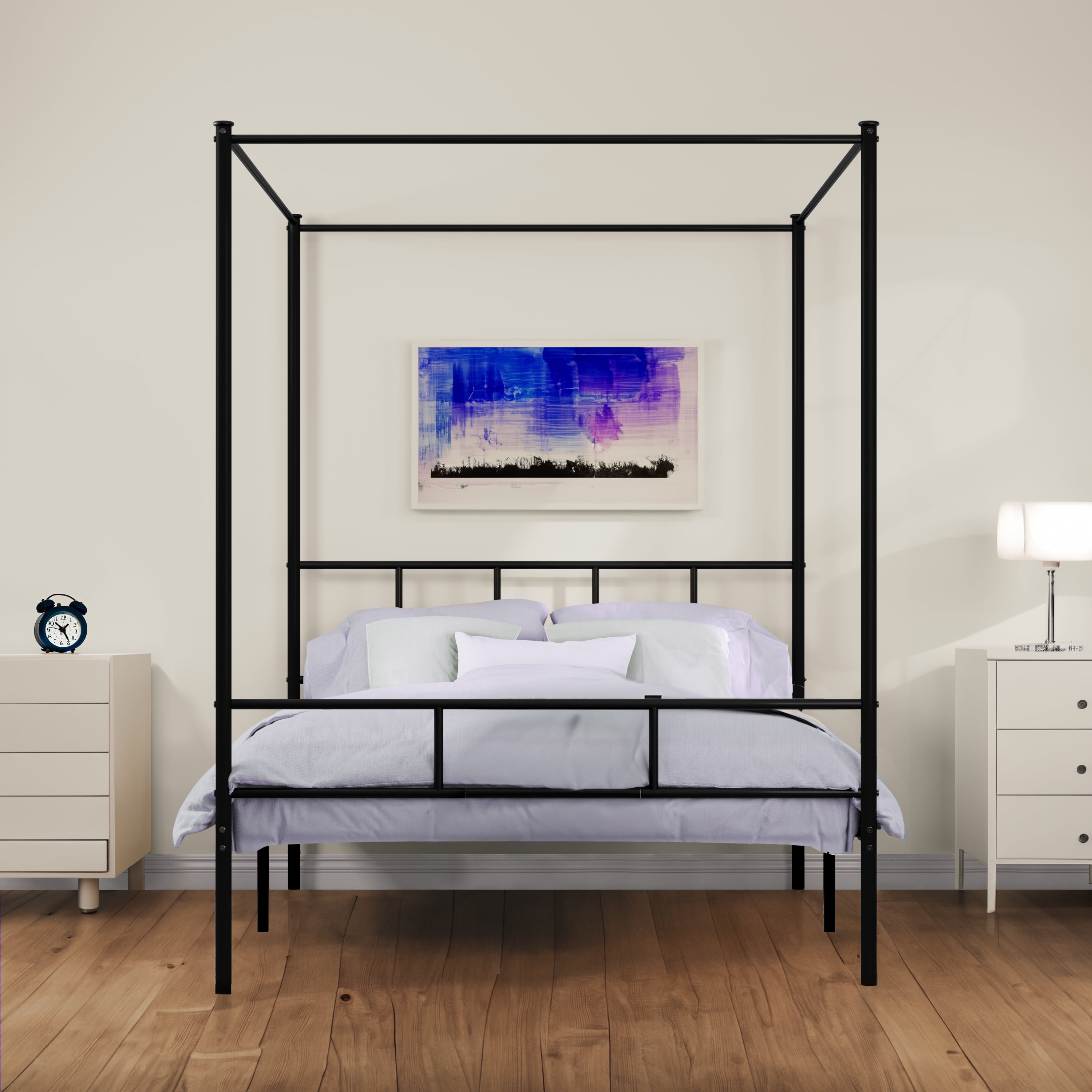 Dextrus Queen Size Bed Frame, Metal Canopy Four Poster Bed Frame,No Box Spring Needed, Black