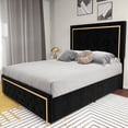 thumbnail image 1 of Dextrus Queen Size Bed Frame with Tall Button-Tufted Headboard, Luxurious Velvet Upholstery, Modern Platform Bed Frame with Gold Trim, No Box Spring Required - Black, 1 of 6