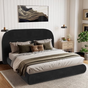 Dextrus Queen Size Cloud Style Upholstered Bed Frame, Velvet Bed with Headboard and Footboard, Quick Easy Assembly Design (Black)