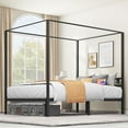 thumbnail image 1 of Dextrus Queen Size Four Poster Canopy Bed Frame, No Box Spring Required, Black, 1 of 5