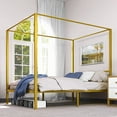 thumbnail image 1 of Dextrus Queen Size Gold Metal Four Poster Canopy Bed Frame-Sturdy 14'' Platform with Built-in Headboard, 1 of 6