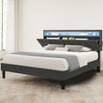 thumbnail image 1 of Dextrus Queen Size LED&Upholstered Headboard Bed Frame, No Box Spring Needed, Grey, 1 of 7