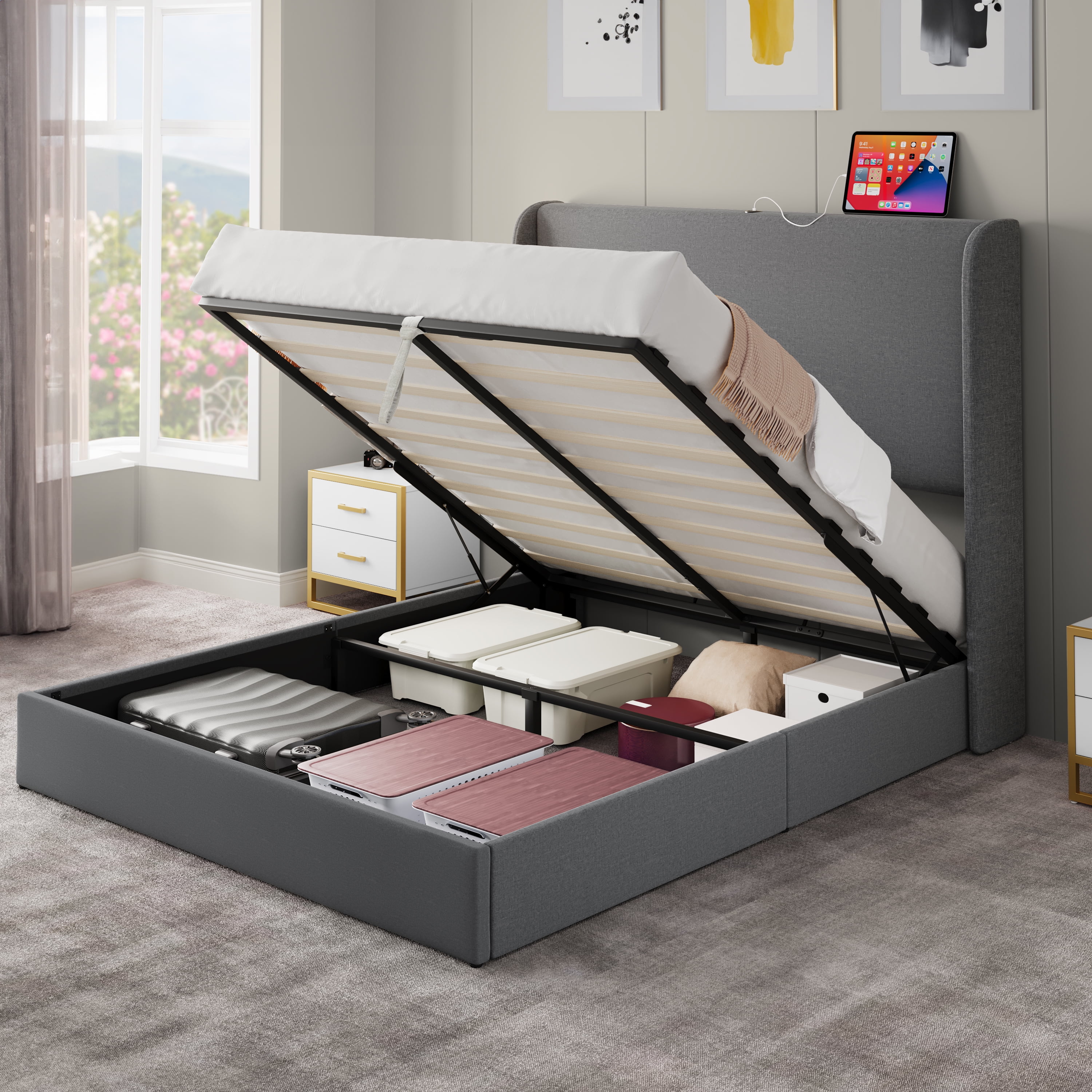 Dextrus 50.4 Hydraulic Storage Charging Ports Bed Frame Queen