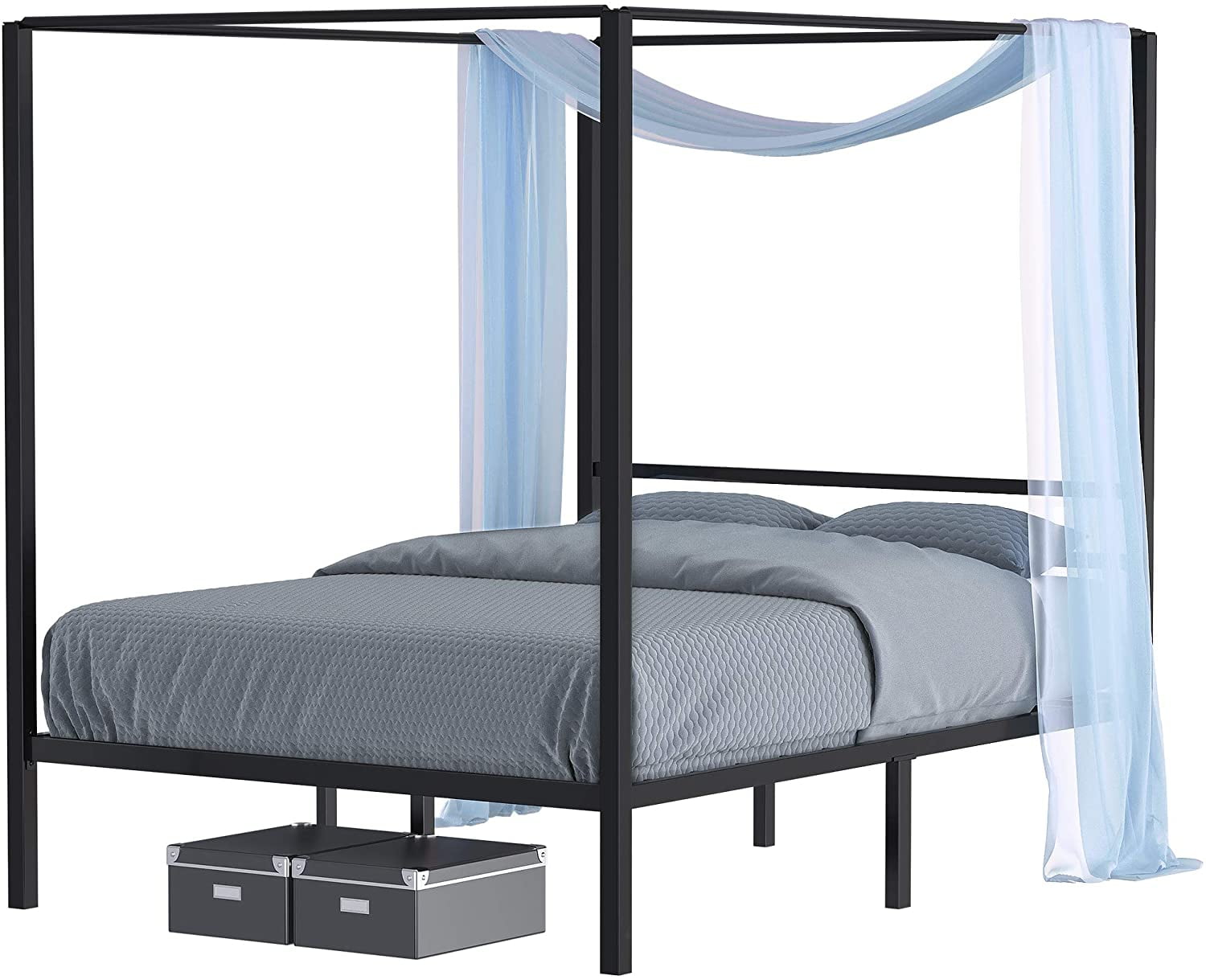 Dextrus Queen Size Metal Canopy Bed Frame 14" Platform, No Box Spring Needed, Black