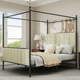thumbnail image 1 of Dextrus-Queen Size Upholstered Metal Canopy Bed Frame, Strong Metal Slat Mattress Support, Beige, 1 of 8