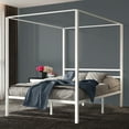 Dextrus Queen Size White Metal Canopy Bed Frame with Sturdy Four Posts