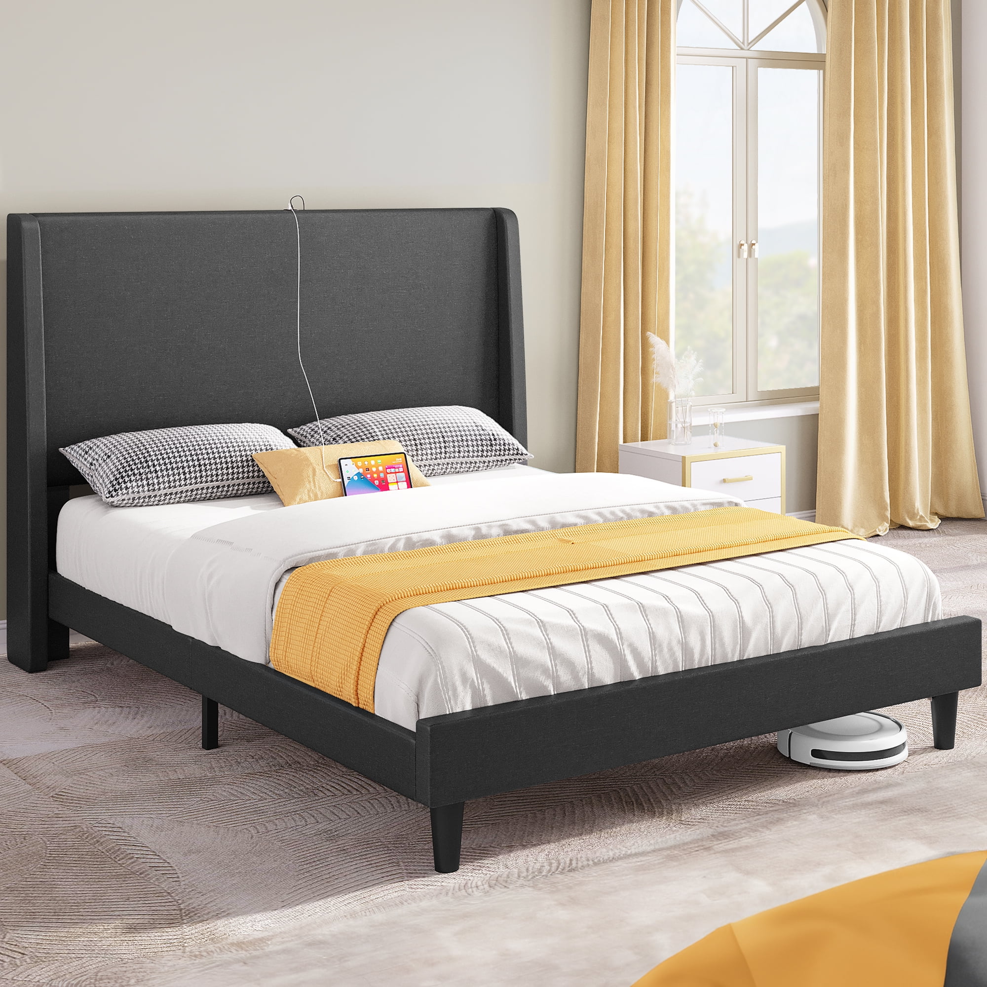 Queen bed frame with built in box spring deals