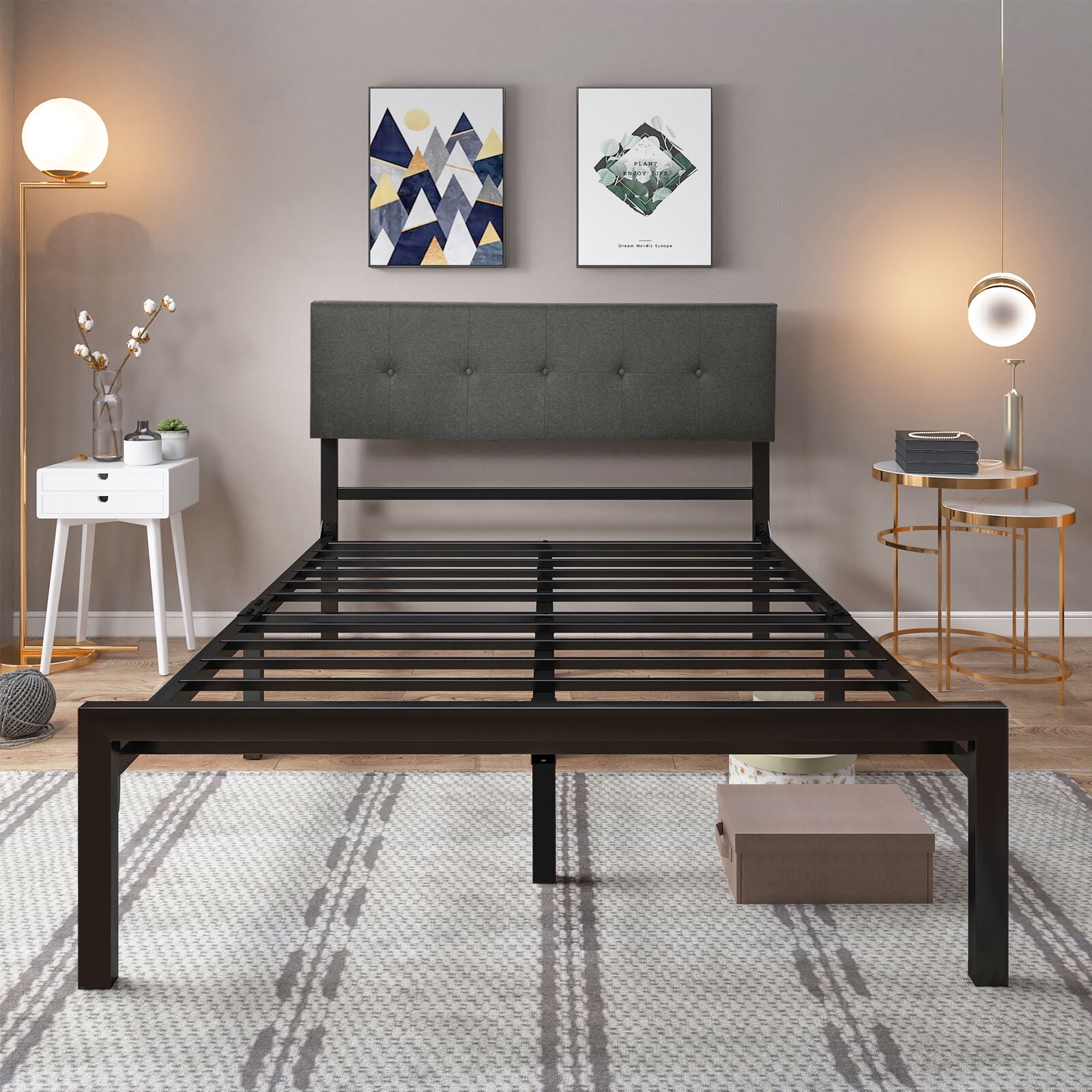 Dextrus Queen Size Upholstered Platform Bed Frame with Dextrus Queen Size Upholstered Platform Bed Frame with