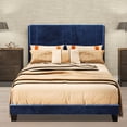 thumbnail image 1 of Dextrus Queen Upholstered Platform Bed with Navy Blue Velvet Headboard,No Box Spring Needed, 1 of 6