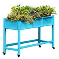 thumbnail image 1 of Dextrus Raised Garden Bed 47x18x31in Wood Mobile Elevated Planter Box Stand With Lockable Wheel, Shelf, Liner - Blue, 1 of 8