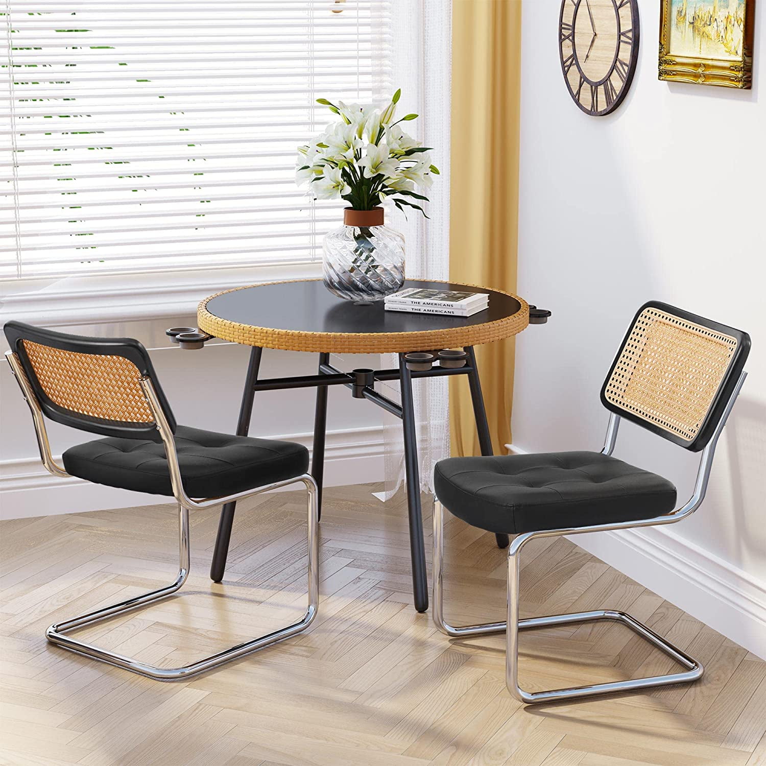 Dropship (Set Of 4pcs)Solid Wood Dining Chair Stylish And Durable Small  With Curved Backrest, PU+Foam Cushion, And Plastic Rattan Surface - Perfect  For Any Room Décor And Daily Use to Sell Online
