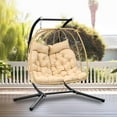 thumbnail image 1 of Dextrus Rattan Egg Hanging Chair with Stand, Beige, 1 of 5