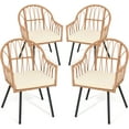 Dextrus 4Piece Rattan Wicker Dining Chairs Set with Beige Cushion, All