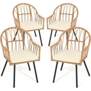 Dextrus Rattan Wicker Dinning Chairs Set of 4, Patio Furniture Set with Beige Cushion, All - Weather Bistro Chair for Outdoor Indoor Restaurant