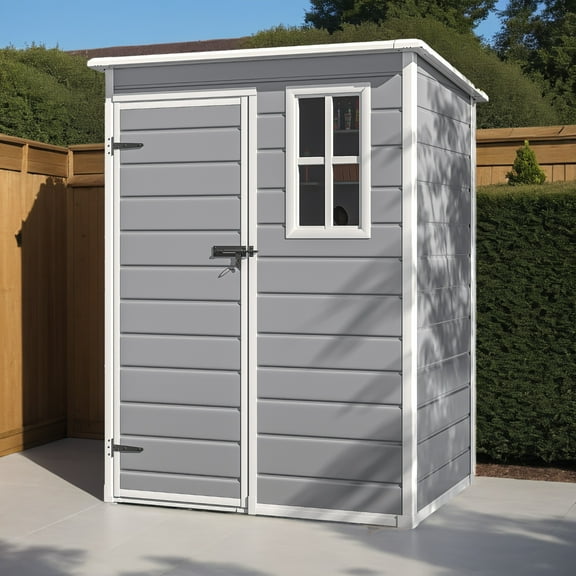 Dextrus Resin Outdoor Storage Shed, 5x3 FT with Floor All-Weather Resin Storage Shed with Lockable Door & Window, Waterproof