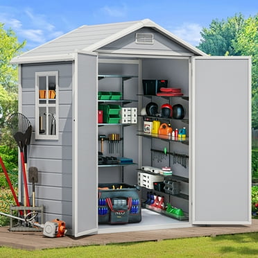 Dextrus Resin Outdoor Storage Shed,6.2x3.4ft Plastic Outdoor Shed with Secure Floor Lockable Door Garage Patio Garden Storage Shed