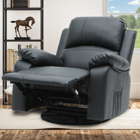 Dextrus Rocker Recliner Chair with Heat & Massage, 360° Swivel, Manual Reclining, Faux Leather, Black