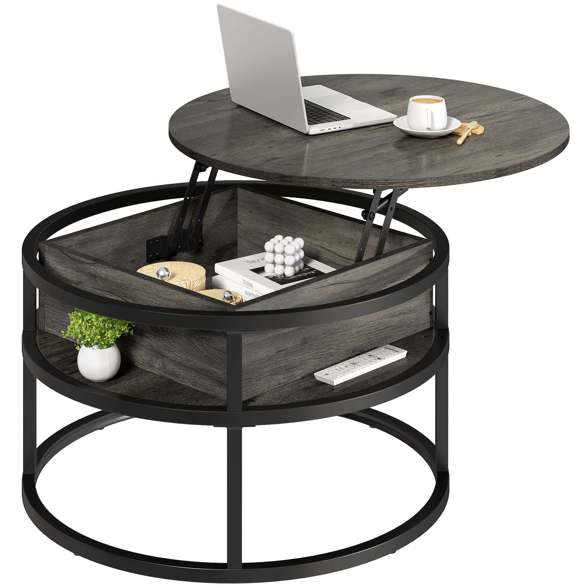 Dextrus Storage Round Coffee Table, Dark Gray - Walmart.com