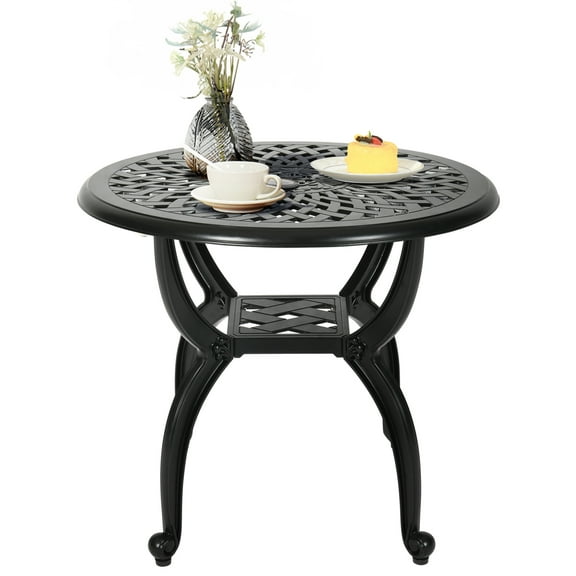 Dextrus Round Patio Bistro Table Cast Aluminum Adjustable Foot Pads Table, Cast Iron Round Side Table