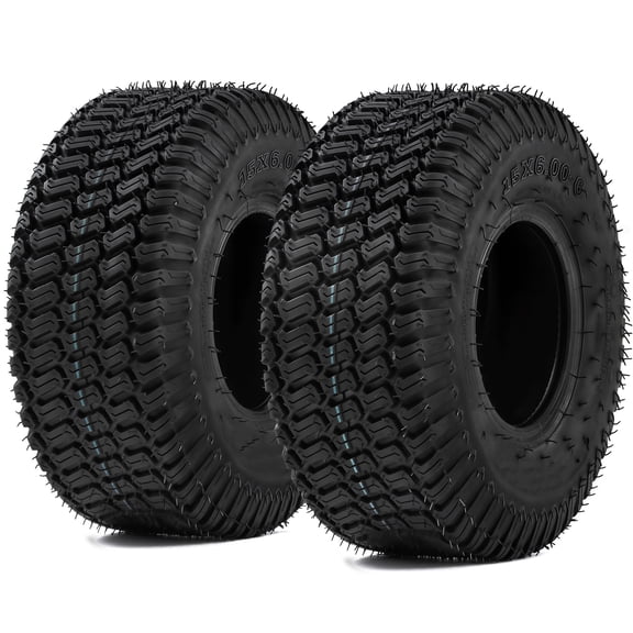 Dextrus Set of 2 15x6.00-6 Lawn Mower Turf Tires, Heavy Duty 4 Ply Tubeless Replacement Tires, 570 LBS Max Load Capacity for Riding Lawn Tractors & Garden Vehicles