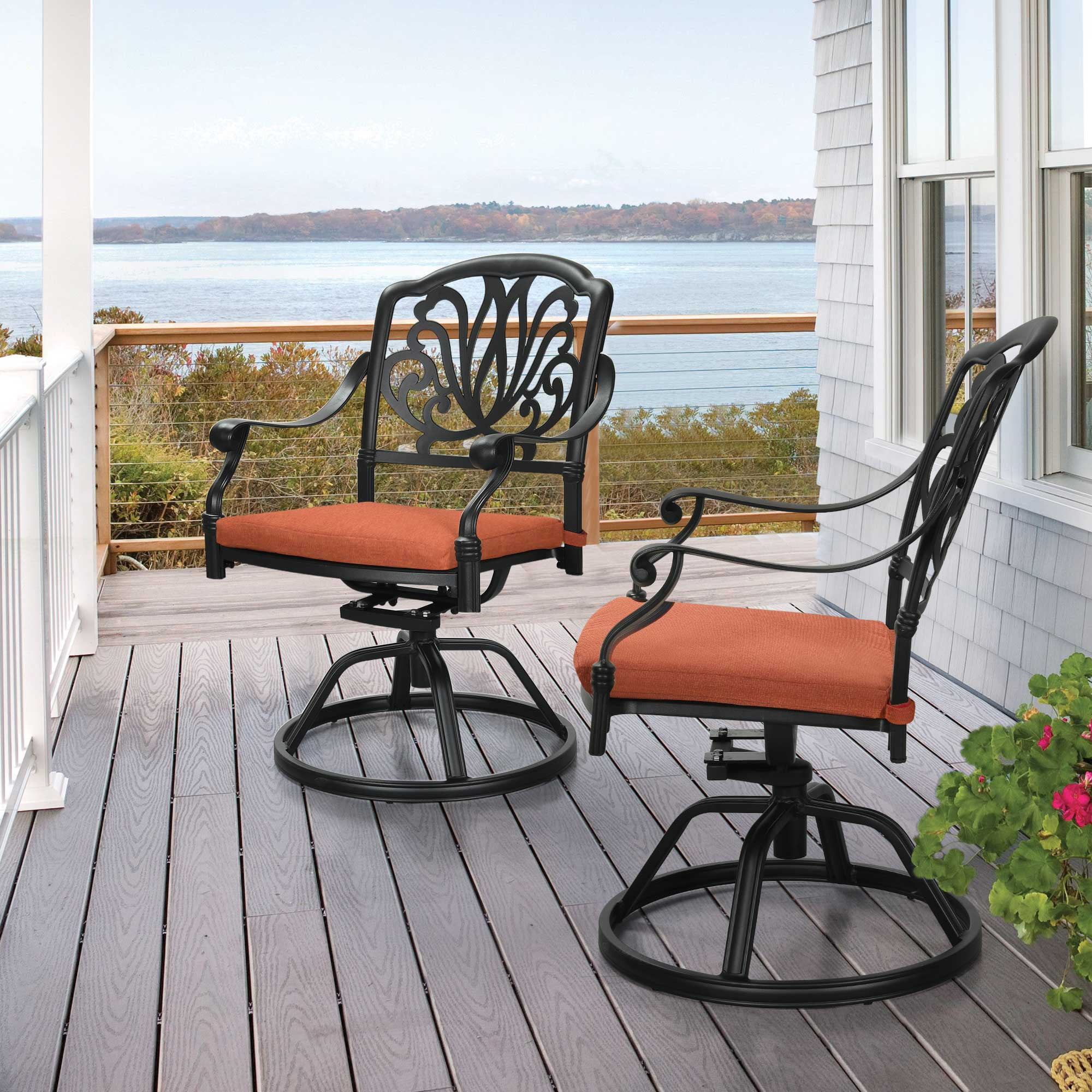 Dextrus Set of Outdoor Patio Swivel Chairs, Cast Aluminum