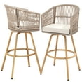 Dextrus Set of 2 Patio Rattan Wicker Swivel Bar Stools, Outdoor Bar