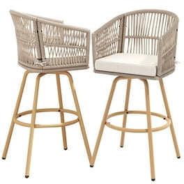 Yaheetech Patio Bar Stool Set of 2 Cream Swivel Outdoor Barstools with Back Cushion Walmart