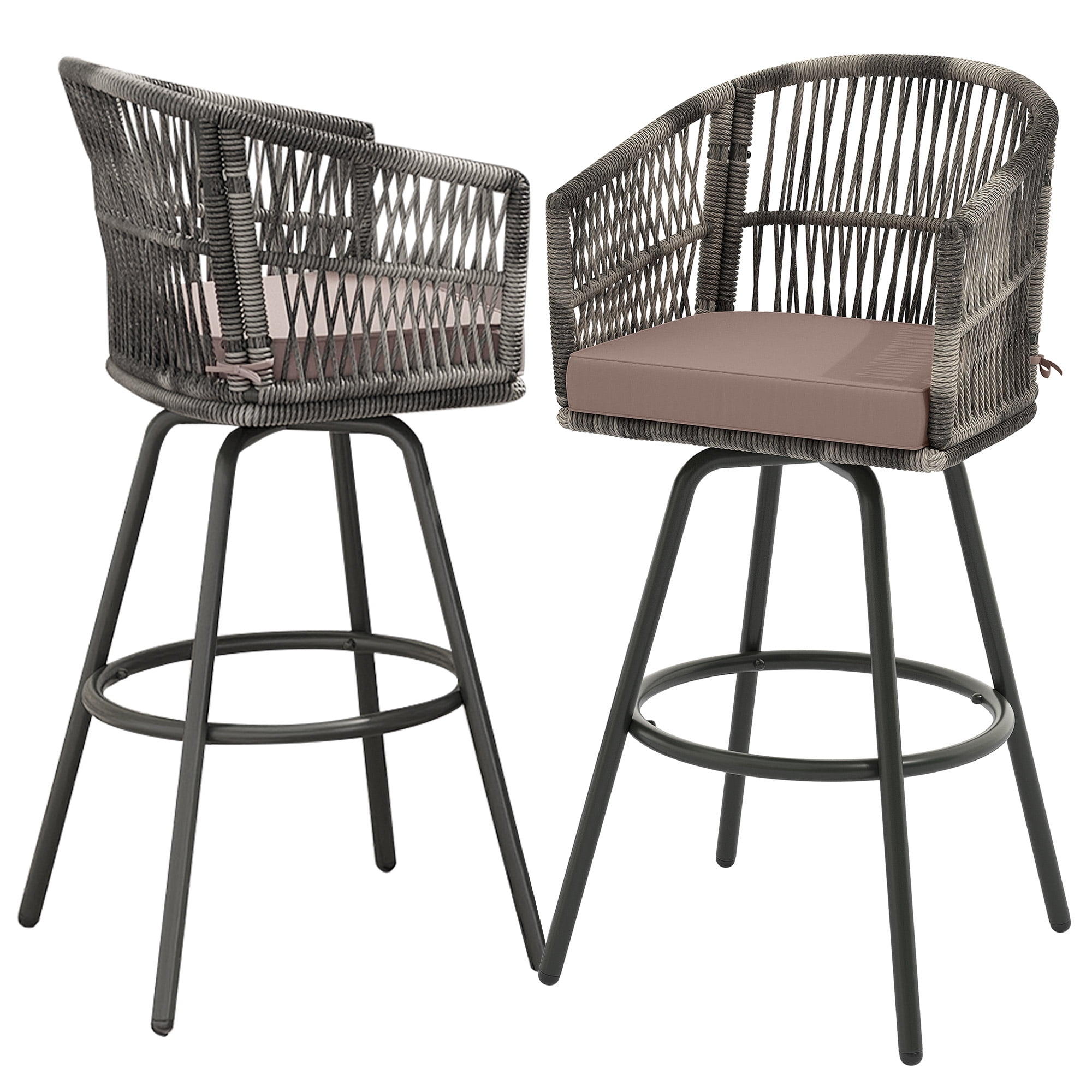 Dextrus Outdoor Rattan Wicker Swivel Bar Stools, Set of 2, Counter ...