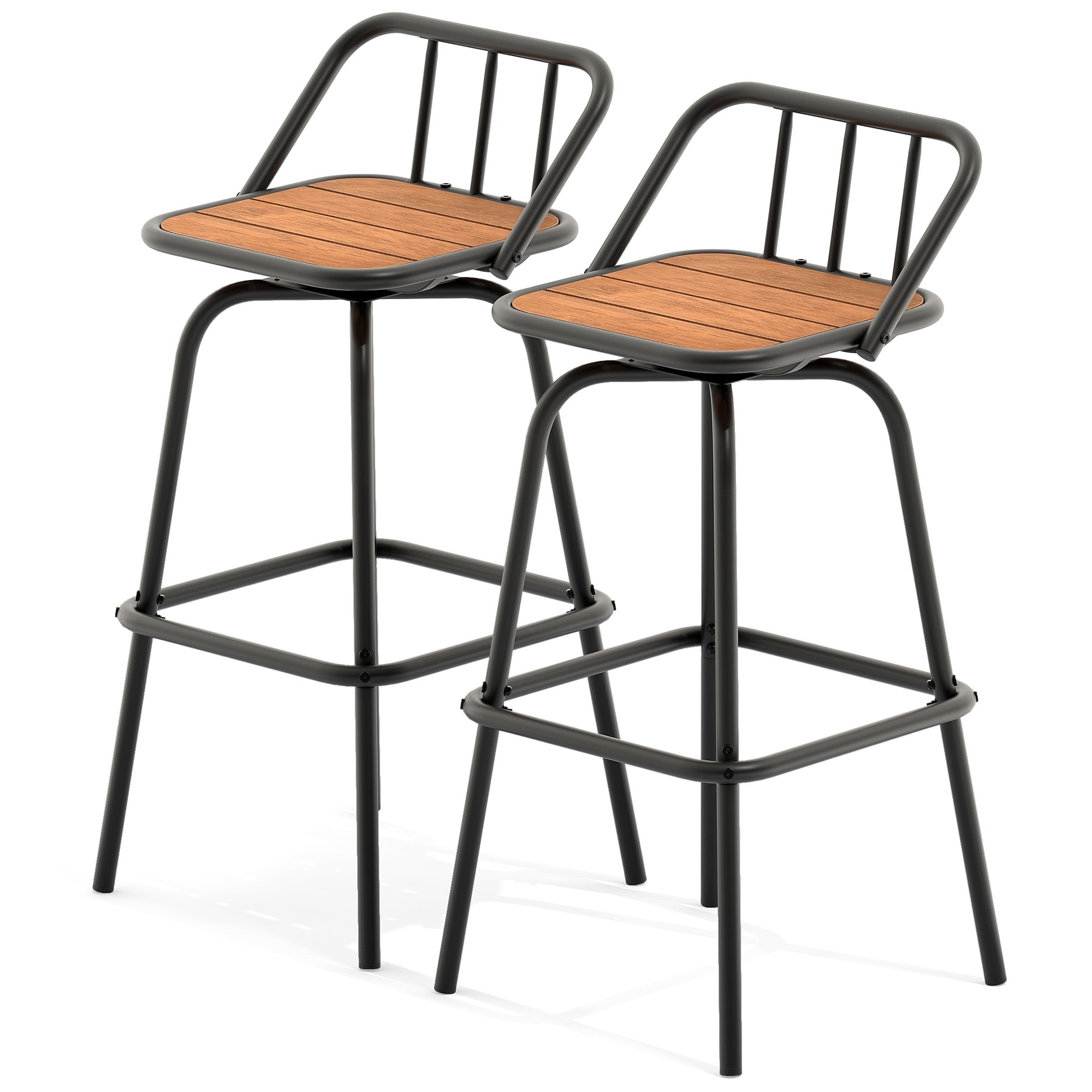 Brown and Black 30'' Industrial Metal Swivel Bar Stools, Set of 2