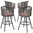 thumbnail image 1 of Dextrus Set of 4 Outdoor Rattan Wicker Bar Stools, Swivel Patio Bar Height Chairs, Counter Height Barstool with Cushions, Armrest and Footrest for Indoor, Garden, Poolside, Lawn, Backyard, Black, 1 of 9