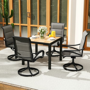 Dextrus Set of 2 Cushioned Outdoor Dining Chairs with  Padded High Back for Patio Deck Garden, Gray