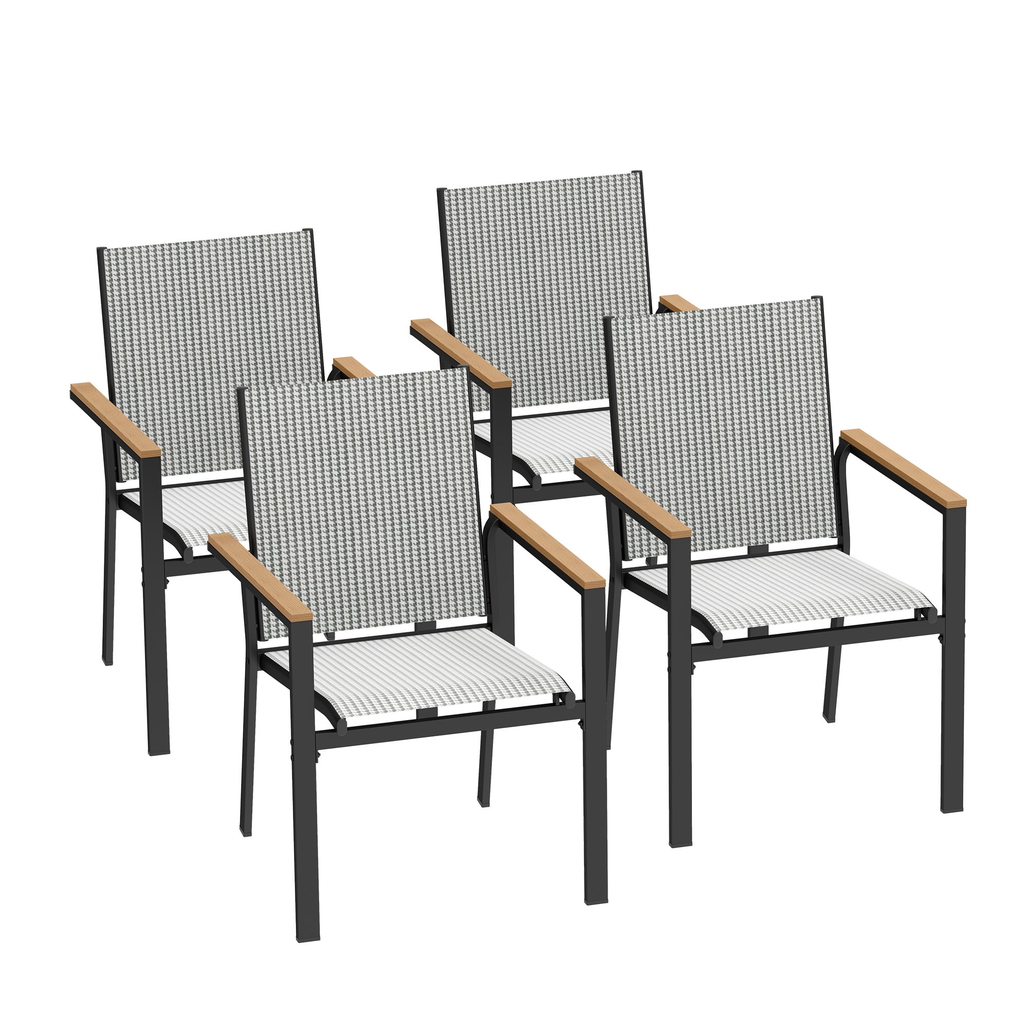 Dextrus Set of 4 Stackable Outdoor Patio Dining Chairs, Steel Frames ...