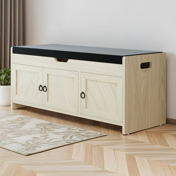 Dextrus Shoe Bench with Storage Cabinets, Entryway Storage Bench Shoe Rack Organizer Unit , Oak