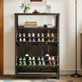 thumbnail image 1 of Dextrus Shoe Cabinet with 2 Flip Drawers & Open Shelf, Narrow Entryway Shoe Storage, Dark Rustic Oak, 1 of 13
