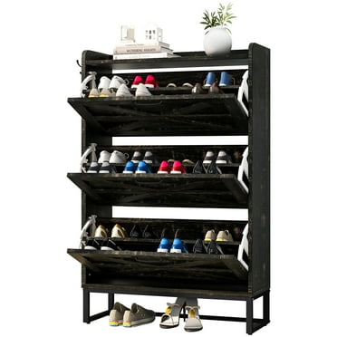 Dextrus Shoe Cabinet with 3 Flip Drawers,Farmhouse Shoe Storage Organizer for 24 Pairs for Entryway, Foyer, Hallway, Dark Rustic Oak