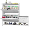 thumbnail image 1 of Dextrus Shoe Cabinet,with Shoe Bench,Farmhouse Shoe Storage Organizer with 2 Flip Drawers for 16 Pairs for Entryway, Foyer, Hallway, White, 1 of 6