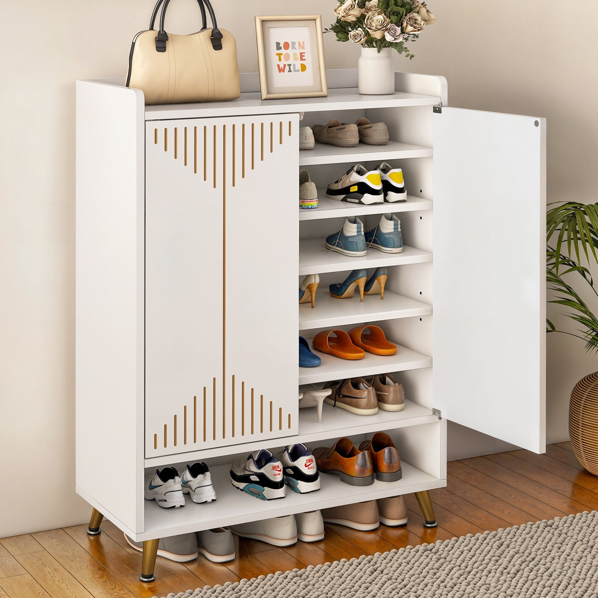 Dextrus Shoe Cabinets with Adjustable Shelves Doors, 7-Tier