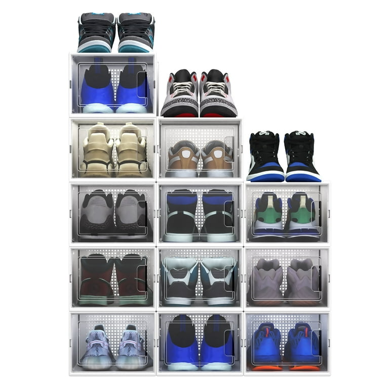 Dextrus Shoe Organizer Shoe Storage 12PCS XL Size Plastic Shoe Box Clear Shoe Storage Box Sneaker Storage Bins Stackable Shoes Container Organizer For Men Women White Walmart
