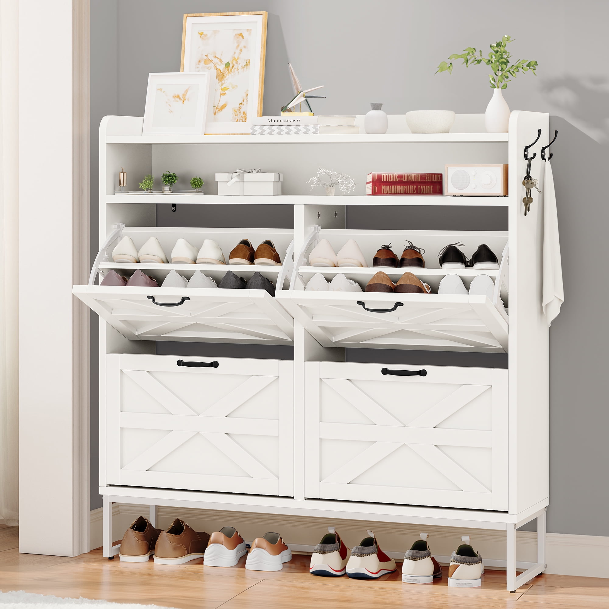 White Engineered Wood 4-Drawer Shoe Storage Cabinet