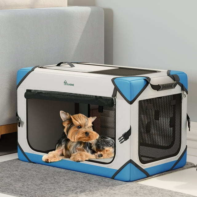 Dextrus Soft Dog Crate, 4Door Collapsible Dog Crates with Durable Mesh Windows, Portable Travel