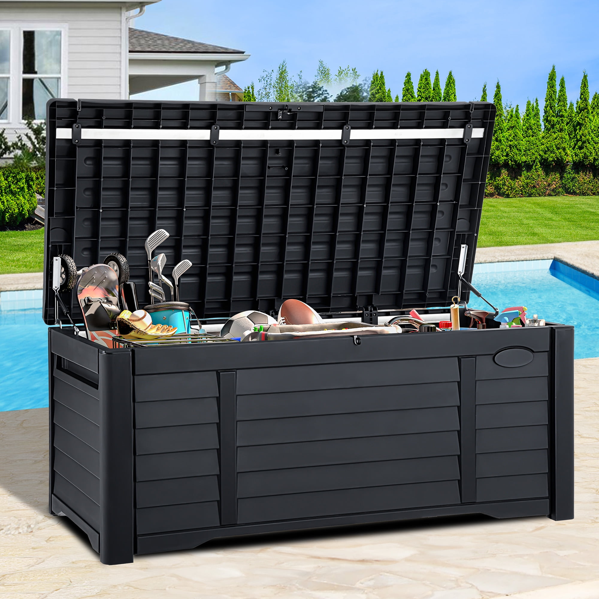 Dextrus Spacious Outdoor Large Deck Box 120 Gallon, Oversized Waterproof Patio Storage Container,Louvered Resin Outdoor Storage for Cushions, Yard