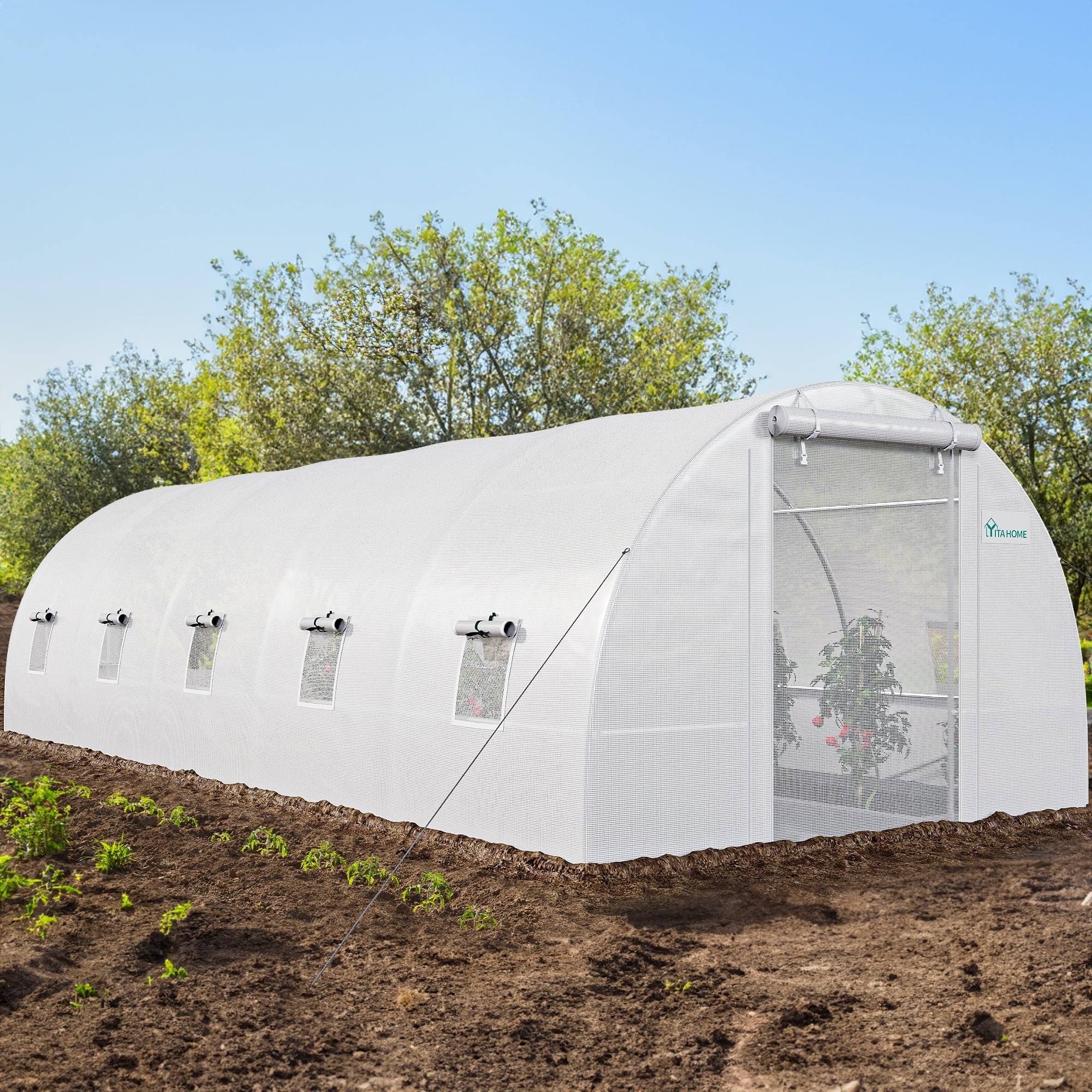 Dextrus Spacious Walk-in Tunnel Greenhouse for Outdoor Plant Gardening 26x10x6.5ft Greenhouse Large Heavy Duty Tunnel Green Houses, White