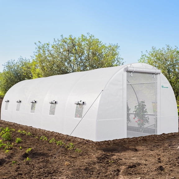 Dextrus Spacious Walk-in Tunnel Greenhouse for Outdoor Plant Gardening 26x10x6.5ft Greenhouse Large Heavy Duty Tunnel Green Houses, White
