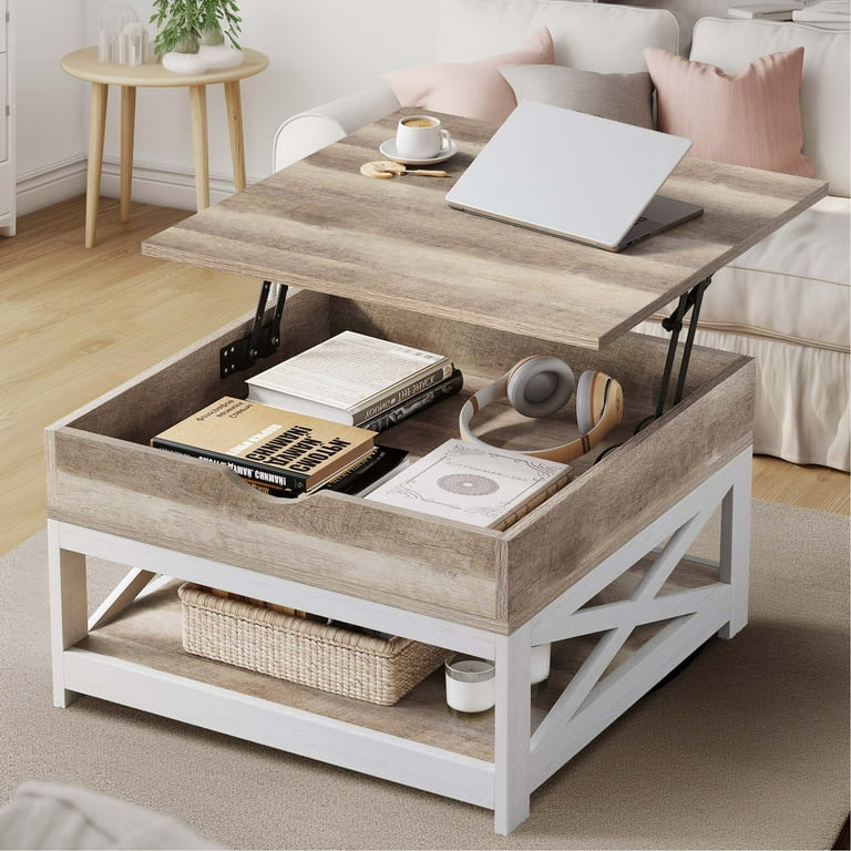 Dextrus Square Lift Top Coffee Table w/ Hidden Storage Farmhouse