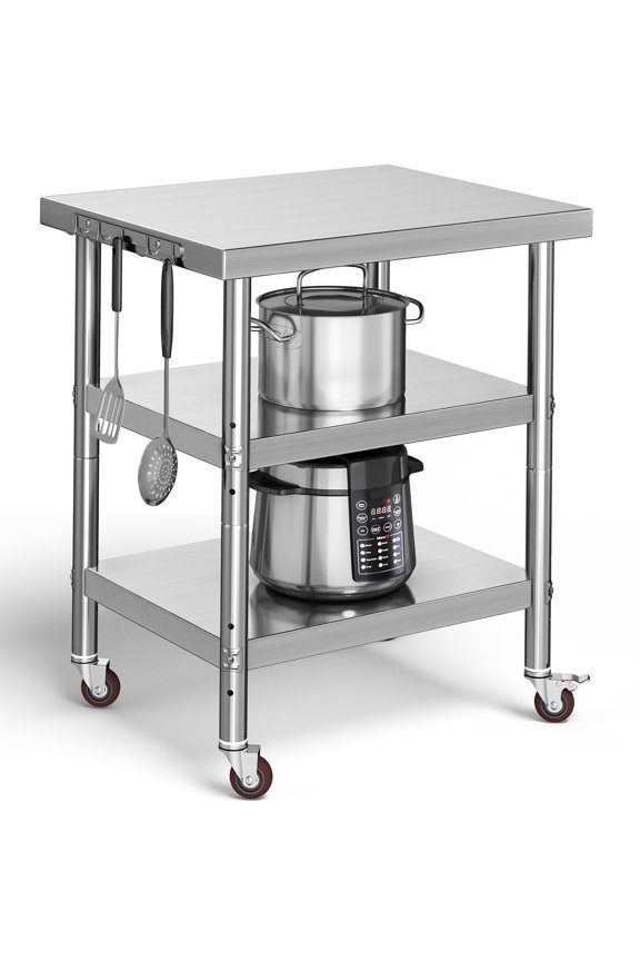 Stainless Steel Table, 36" X 24" Work Table with Wheels, 3 Shelves Metal Table Prep Table for Home Kitchen Restaurant Garage Warehouse Outdoor