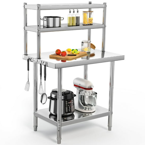 Dextrus Stainless Steel Table with Overshelves, 30" X 24" Work Table with 30" X 12" Shelf, Metal Table Prep Table for Home Kitchen Restaurant Garage Warehouse