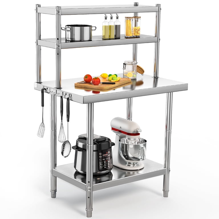 Hasopy Stainless Steel Prep Table With Wheels – 36"x18" Worktable, 2 Shelves, 330Lbs Capacity, Adjustable Undershelf For Kitchen/Garage