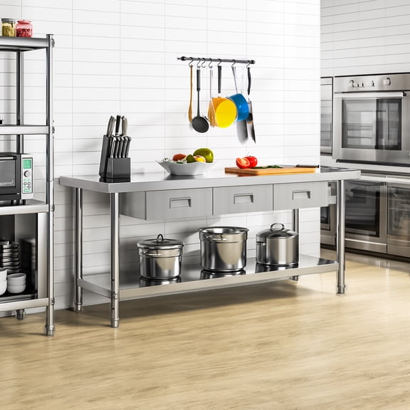 Dextrus Stainless Steel Table with 3 Drawers, Work Table with Drawer, Metal Table Prep Table 60" X 24"