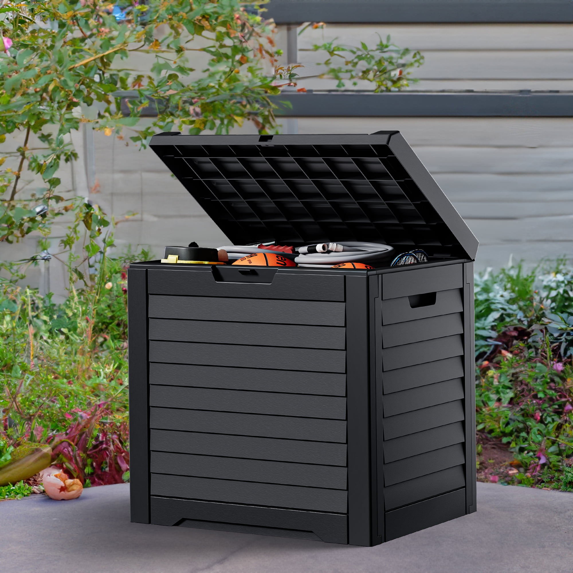 Dextrus Stylish Louvered Outdoor Storage Deck Box 31 Gallon Capacity