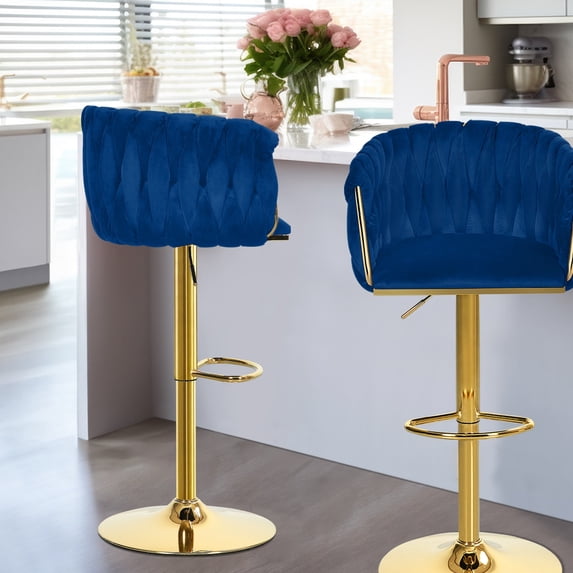 Dextrus Swivel Velvet Bar Stools Set of 2, Adjustable Height Counter Stools, Navy Blue